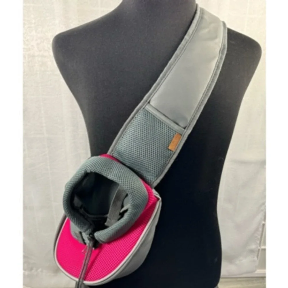 Yudodo Pet Small Dog Cat Sling Carrier Gray Pink‎ Mesh Travel Shoulder Bag
